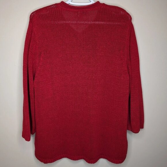 Vintage Northern Reflections Red  Knit 3 4 Sleeve V Neck Sweater Top Women Large - Picture 5 of 8